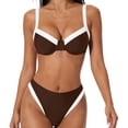 thumbnail image 6 of PWPSG Underwire Bust Contrast Trim Two Piece Swimsuit with High Waist Brief, Supportive Bust and Flowy Hem for Swimming Brown XL, 6 of 9