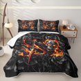 thumbnail image 2 of Feelyou Fire Skeleton S Letter Bed Spread Queen for Men Women, Black Orange Flame Rose Queen Coverlet Set, 3pcs, 2 of 7