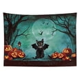 thumbnail image 2 of Horror Halloween Tapestry Pumpkin Lanterns and Black Cat in Forest with Moon Bat Wall Tapestry Spooky Teal Night Sky Tapestry for Bedroom Classrom Office Living Room Dorm Decor, 59x51 Inches, 2 of 7