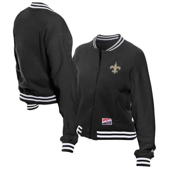Women's New Era  Black New Orleans Saints Throwback Fleece Full-Snap Jacket