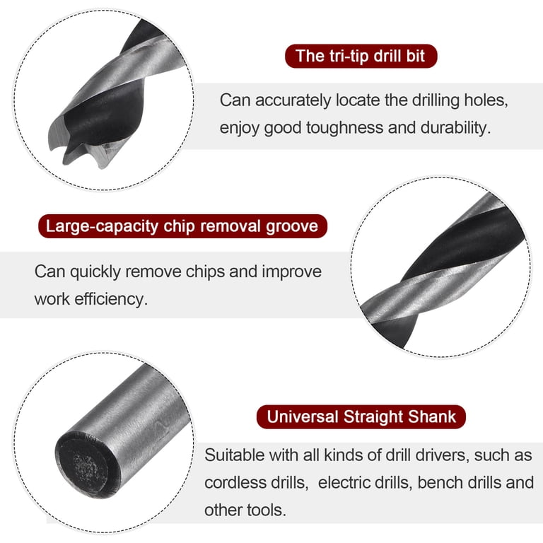 COMOWARE 12-Piece Extra Long Brad Point Drill Bit Set – 12" Overall Length, High Carbon Steel, 7 Sizes (1/8–1/2"), Round & Reduced Shanks, For Wood, Plastic, PVC, Composite & Rubber, Includes Holder