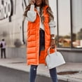 thumbnail image 5 of Women's Hooded Sleeveless Vest, Mid-Length Quilted Puffer Jacket, Slim Fit Winter Vest, Zip Front Casual Top, Lightweight Layering Piece Orange XL, 5 of 8