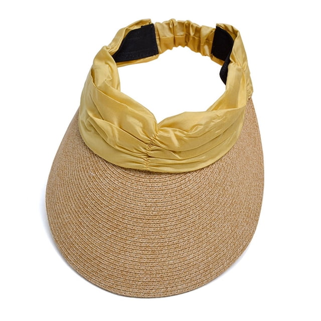 Sombrero de paja de verano para mujer: ala ancha tejida, parte superior vacía, plegable, trenzado de paja, talla única (52-58 cm de circunferencia de cabeza)