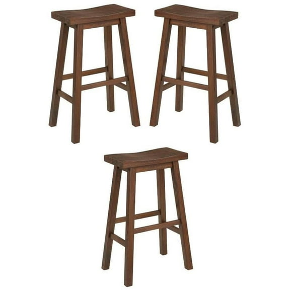 Home Square Sonoma Saddle Barstool in Chestnut Wire-Brush - Set of 3