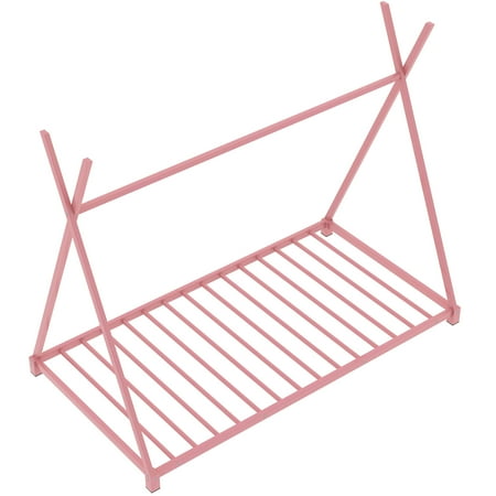 Euroco Twin Size Platform Bed, Low Profile Floor Bed, Pink