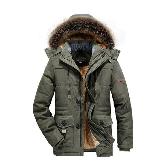 Innerwin Hooded Parkas Zipper Men's Winter Warm Coat Outdoor Fleece Lined Casual Thicken Jacket Army Green S