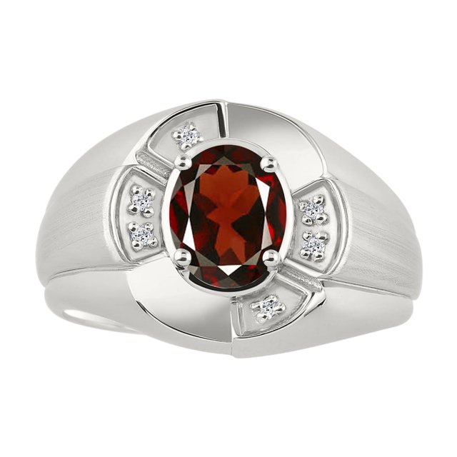 RYLOS Sterling Silver Ring 8X6MM Oval Gemstone & Diamond Unisex Rings Garnet January Birthstone Ring Size 8