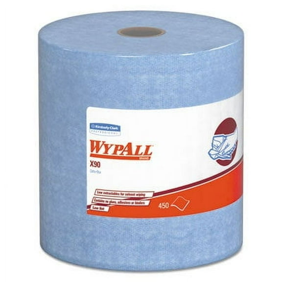 Wypall X90 Metal Commercial Durable Hydroknit Reusable Wipes, Blue Denim, 450 Count