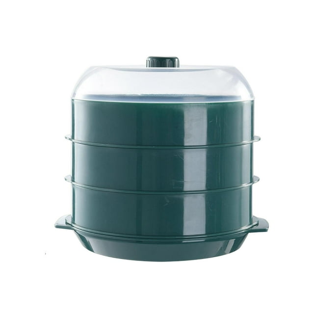 yuksok Round Microwave Heating Steamer Cooking Fast Transparent Cover Stackable Kitchen Green three layer