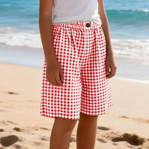 Mifsaly Girls Plaid Bermuda Shorts Kids Elastic Waist Summer Casual Shorts Lightweight Loose Flowy Beach Vacation Outfits with Pockets