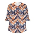 thumbnail image 5 of ZQUUVOU Womens T-Shirts Boho Printed 3/4 Sleeved V-Neck Ruffle Casual Tops(F-Orange,L), 5 of 5