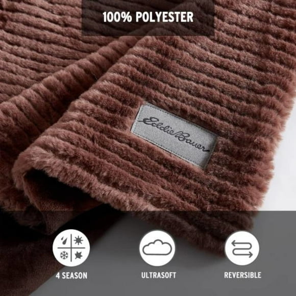 Eddie Bauer- Throw Blanket, Ultra Soft Plush Home Décor, All Season Bedding (Corduroy Stripe Solid Brown, 50 x 60)