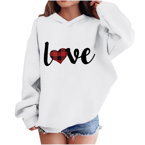 Sudadera con capucha y estampado de corazón de San Valentín, sudadera de manga larga para niños y niñas, chaqueta para niñas de talla mediana y grande.