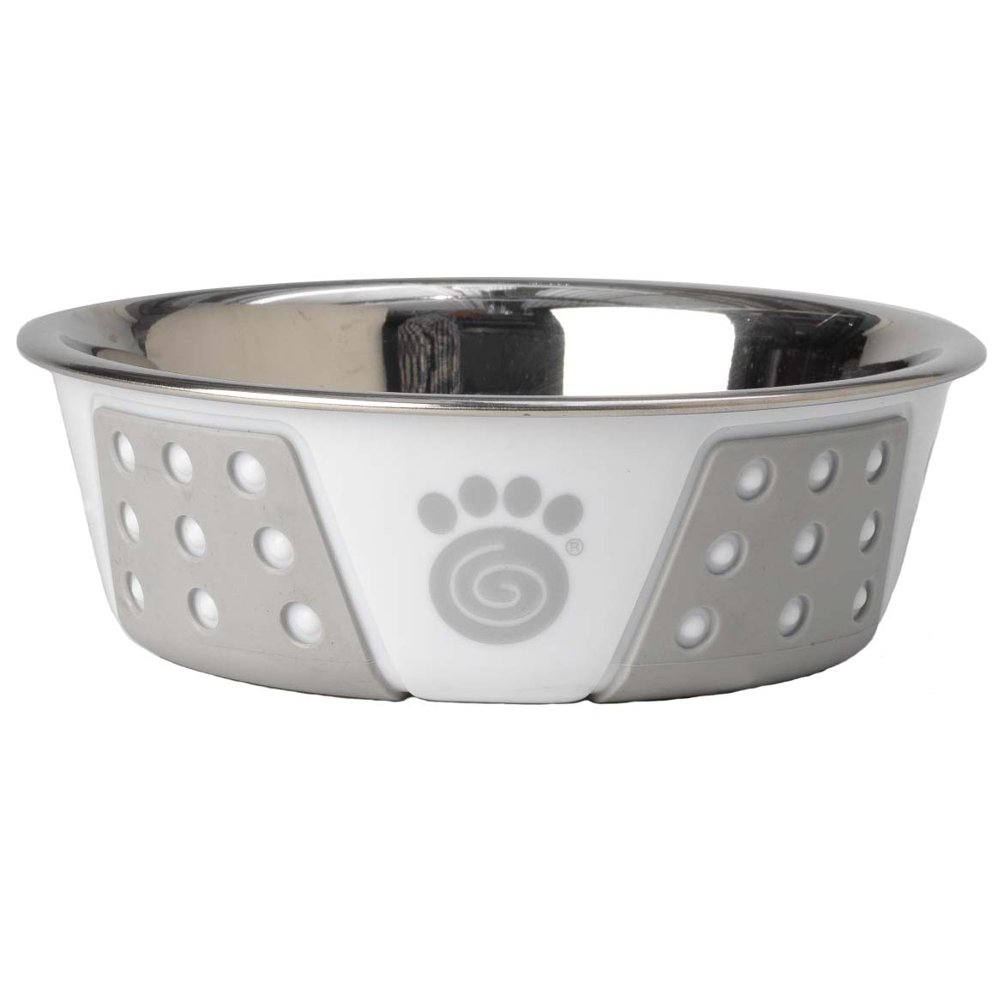 PetRageous Fiji 5.5 Inch 1.75 Cup Stainless Steel Dog Bowl, White and