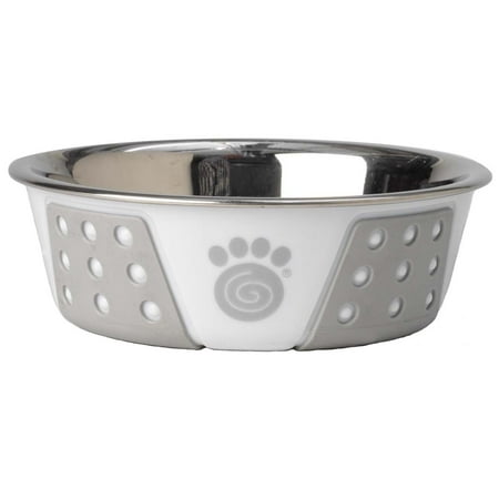 UPC: 0844534021823 | PetRageous Fiji 5.5 Inch 1.75 Cup Stainless Steel Dog Bowl  White and Gray