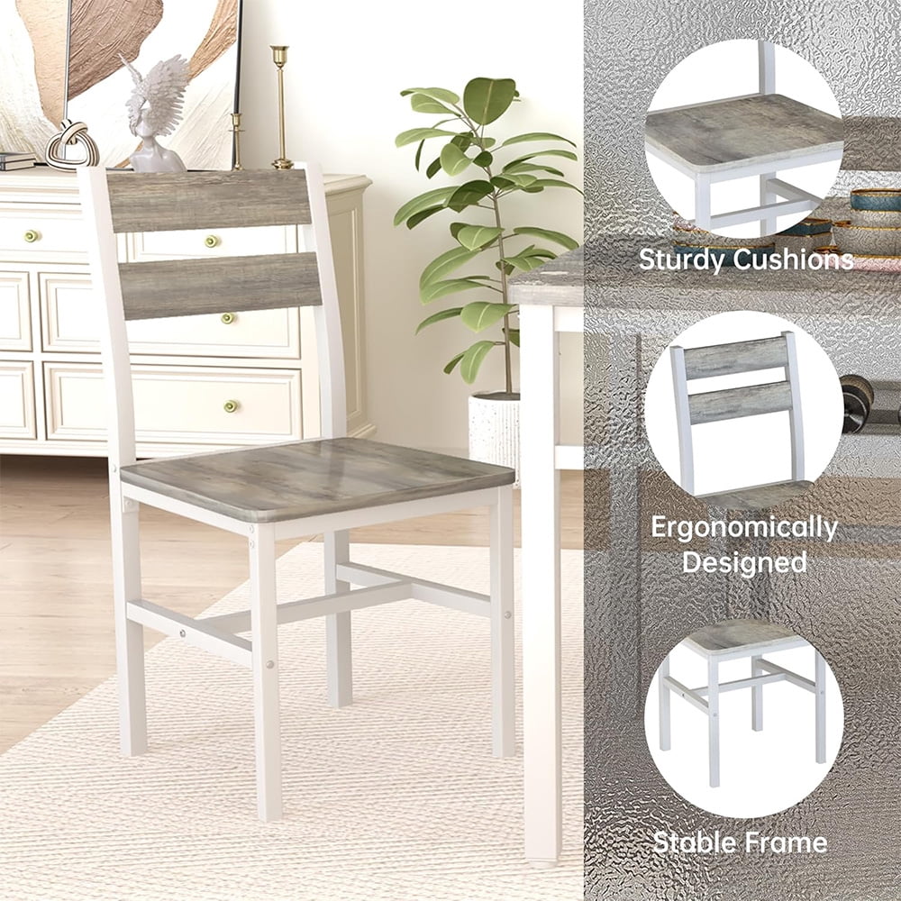 Cvortll Farmhouse Dining Table Set for 4, Wood Kitchen Table Chairs Set with Storage, Space-Saving Dinette Set for Breakfast Nook (Grey)