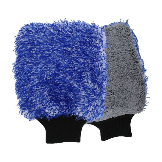 2 Pcs Toalla para Lavar Coches de Felpa Microfibra Herramienta de Secado de Limpieza de Coches 26x20x1cm Azul Blanco Tono Plateado Brillante