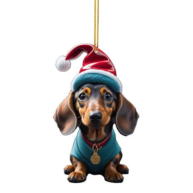 Adorno de perro de dibujos animados de Navidad, figuritas acrílicas para perros, decoración, suministros para fiesta en casa