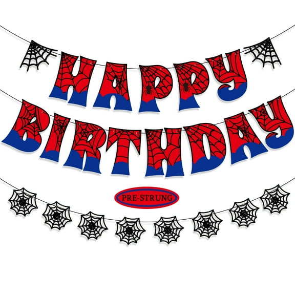 Uflashmi Pre-Strung Spider Happy Birthday Banner, Spider Birthday Decorations for Kids Party Supplies