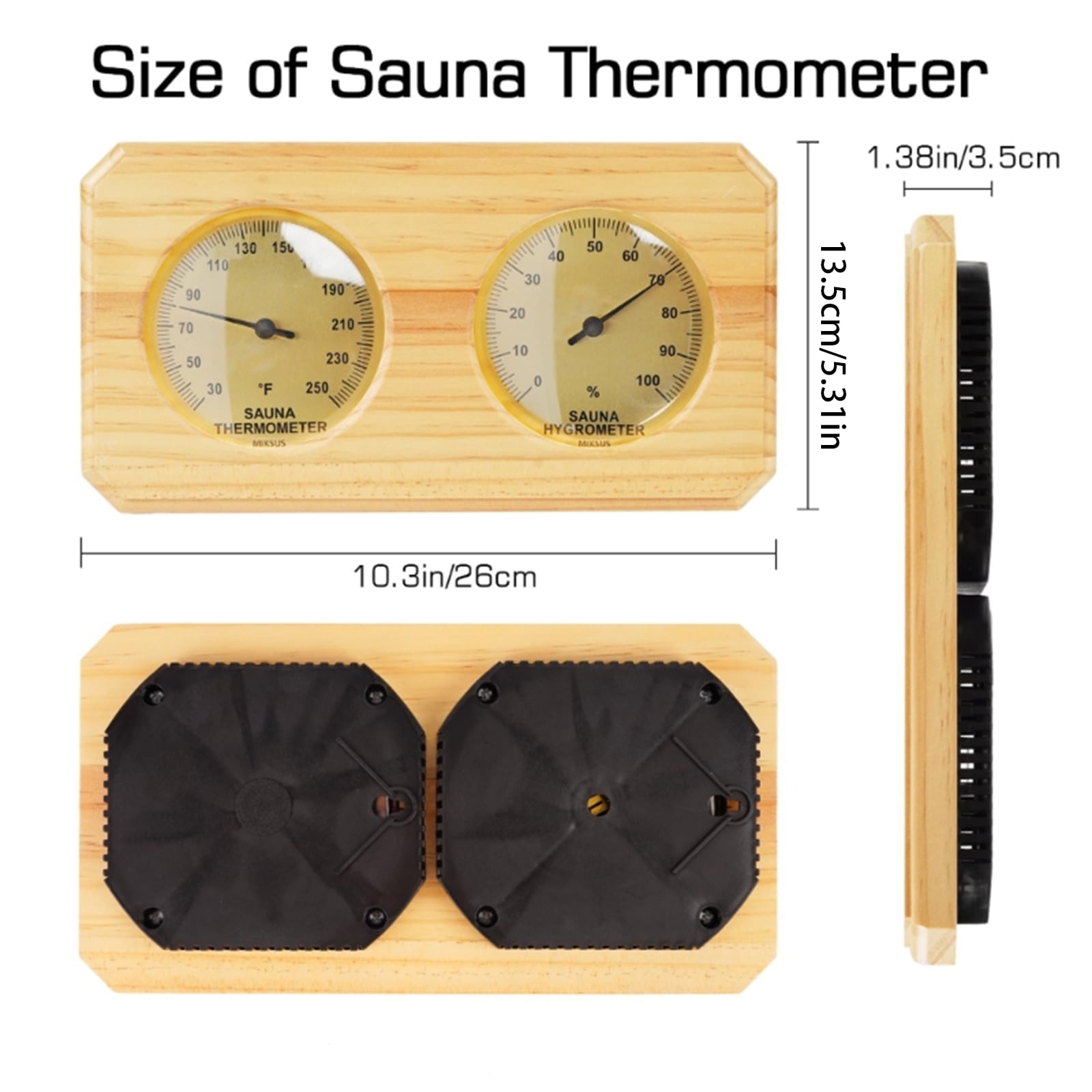 Heat Immune Wooden Hygrometer Thermograph Combo Horizontal Plan °F Reading For Steambath Bathroom