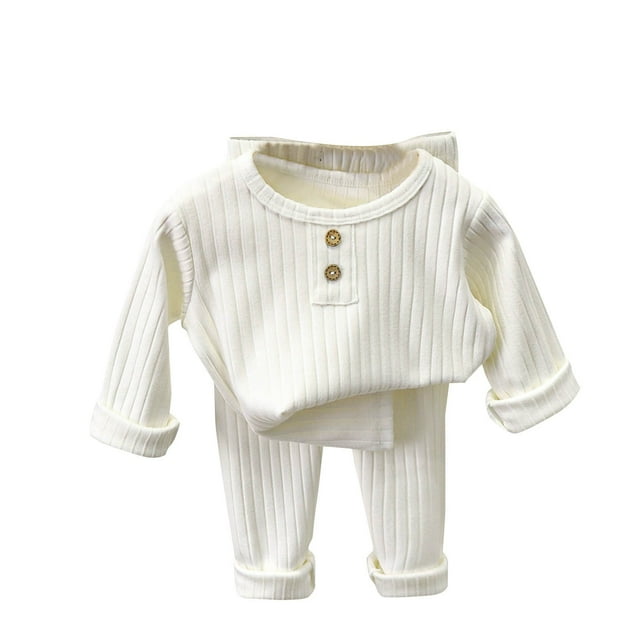 cfhntfmh Infant Baby Boy Girl Clothes Ribbed Fall Outfits Toddler Solid Long Sleeve Pullover Long Pants 2PCS Suit Outfit