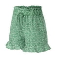 thumbnail image 3 of Aayomet Women Shorts Women's Casual Shorts Elastic High Waist Ruffle Floral Print Comfy Summer Beach Short Pants With Pocket,Green L, 3 of 5