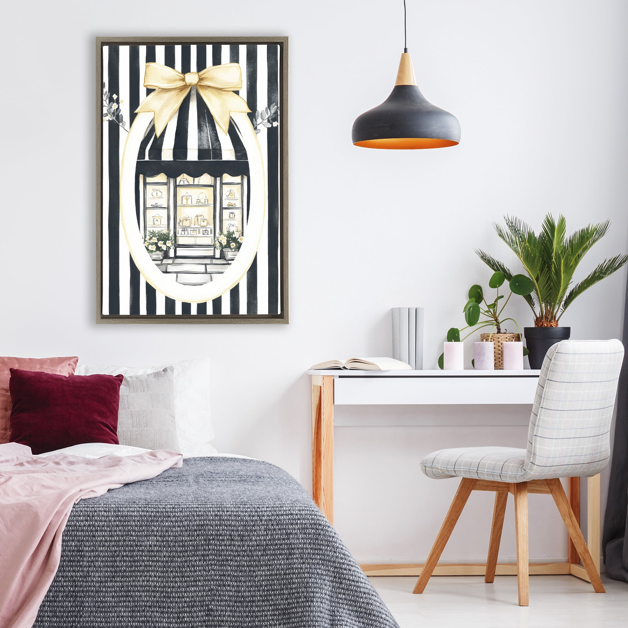 Stupell Industries Maison Striped Boutique Window Brown Framed Floater Canvas Wall Art, design by Petal Prints Design