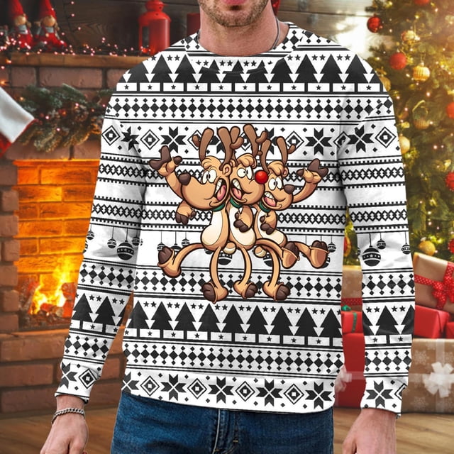WILLBEST et Chandails en Molleton Hommes Automne et Hiver Tendance Décontractée Chandail Imprimé de Noël Col Rond Chandail à Capuchon