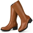 thumbnail image 2 of DARING DIVA Women's Riding Combat Round Toe Chunky Heels Mid Calf Boots Brown 7.5, 2 of 6