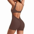 thumbnail image 3 of Workout Jumpsuits for Women Backless Tummy Control Sleeveless Jumpsuits V Back Coffee Color M, 3 of 8