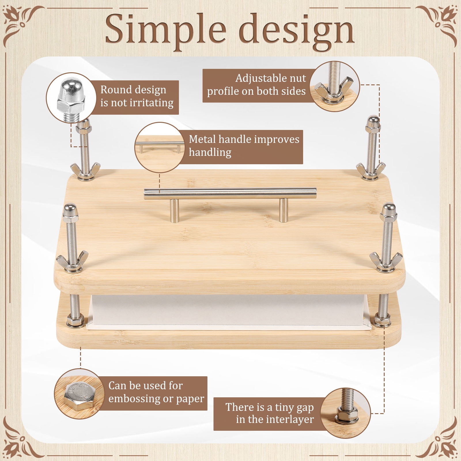 Toorise Wooden Book Press for Handmade Bookbinding Large Size Wood Bookbinding Press Easy to Use Multifunctional Manual Book Press With Handle for Craft Enthusiasts