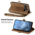 thumbnail image 7 of Wallet Case Compatible with Google Pixel 9 / 9 Pro, Detachable Wrist Strap PU Leather Card Slots Zipper Pocket Classic Kickstand Embossed Flip Case Cover for Google Pixel 9 / 9 Pro, Brown, 7 of 7