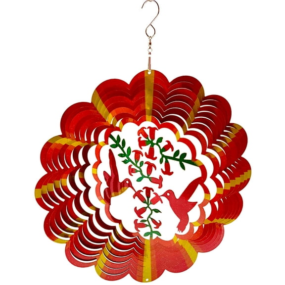 Dundee Deco's Wind Spinner in Gift Box - 3D Hanging Indoor Outdoor Yard Garden Decoration - Mandala - Humminbirds - Red, Yellow - 12 inch - Unique Gift Idea For Men Women, Souvenir, Present