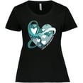 thumbnail image 3 of Inktastic Cervical Cancer Awareness Teal and White Ribbon Around Heart Women's Plus Size T-Shirt, 3 of 5