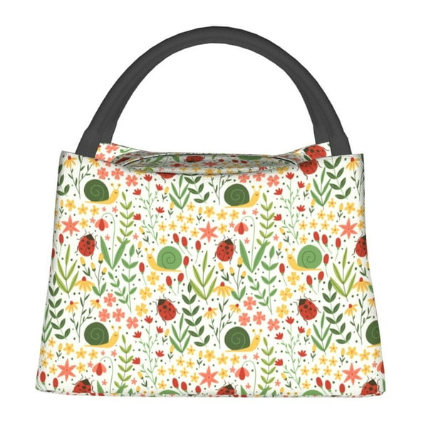 Fotbe Ladybug And Wild Flowers Bolsa Térmica Portátil con Estampado, Bolsa de Entrega de Alimentos Aislada, Bolsa Reutilizable de Gran Capacidad para Comidas y Supermercado