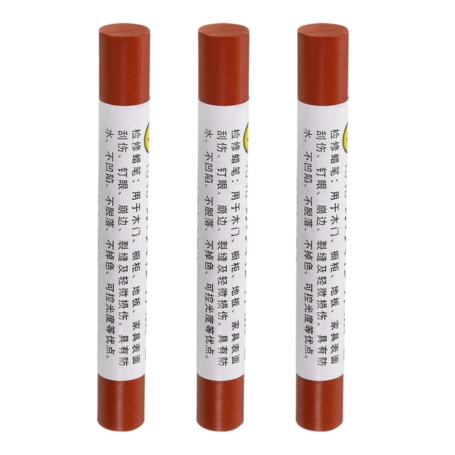 Crayones de reparación de muebles, barra de relleno de cera, 3 marcadores de retoque, roble rojo