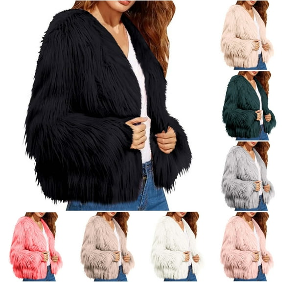 Njagoc3 Womens Winter Warm Coat Plush Jacket Long Sleeve Outerwear