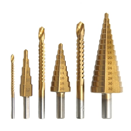 

6 PCS Step Drill Bit and Saw Drill Set HSS Drill Bits for Sheet Aluminum Iron Metal Stainless Steel Wood Hole Drilling Expanding Multifunction Spiral Grooved Step Drill for Woodworking Indus