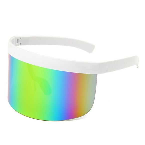 Lunettes de Soleil Demi-Visage Bouclier Garde Protecteur Extra Grand Oversize Énorme Mono Lentille Miroir Futuriste Visière-Bouclier Lunettes de Soleil, Lentilles Multicolores