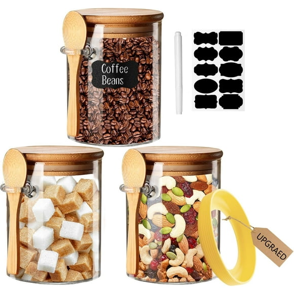 shiyou-Spice Jars, Overnight Oats Containers with Airtight Lid and Spoon, Decorative Kitchen Canisters Set, Glass Storage Containers for Coffee, Tea, Sugar, Spice, Bath Salt, 18Oz/530ML (3PCS)