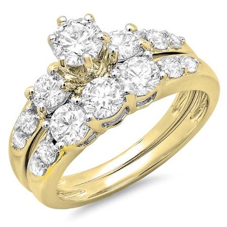 Dazzlingrock Collection 3.00 Carat (ctw) 10K White Cubic Zirconia 3 Stone Engagement Ring Set 3 CT, Yellow Gold, Size 9