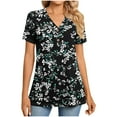 thumbnail image 2 of ClodeEU Women's V-Neck Printed Short Sleeve Shirt with Button ,Casual Trendy Tunic Blouse Black,Womens Plus XXL, 2 of 7