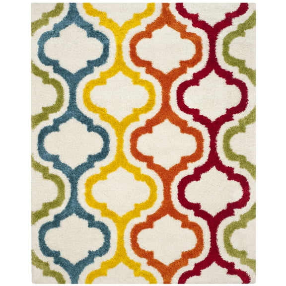 SAFAVIEH Eirann Geometric Quatrefoil Kids Shag Area Rug, Ivory/Multi, 8' x 10'
