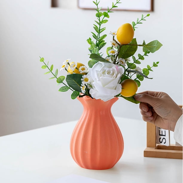 Naranja Tangerina Mate de Cerámica de Loto en Forma de Florero, Florero Hidropónico para Decoración de Salas de Estar
