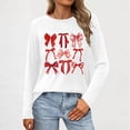 thumbnail image 4 of Women's Casual Bow Shirts Long Sleeve Cute Graphic Tees Tops Pullover Crew Neck Trendy Going Out Tshirt, 2XL White, 4 of 5