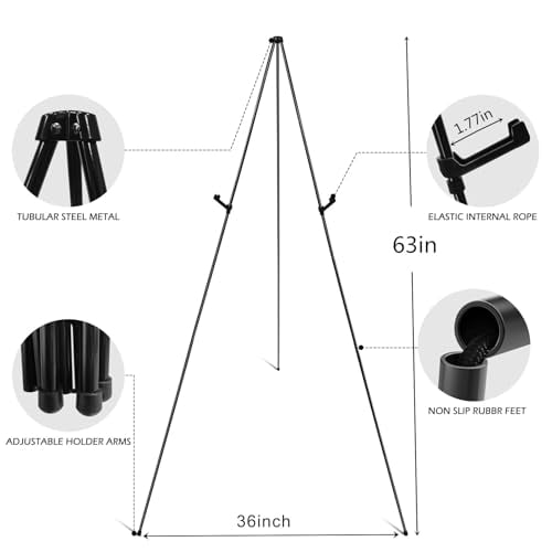 Portable Lightweight 63-Inch Tripod Easel Stand for Wedding Signs, Posters, and Display Boards with Carrying Bag, Metal Frame, Quick Setup