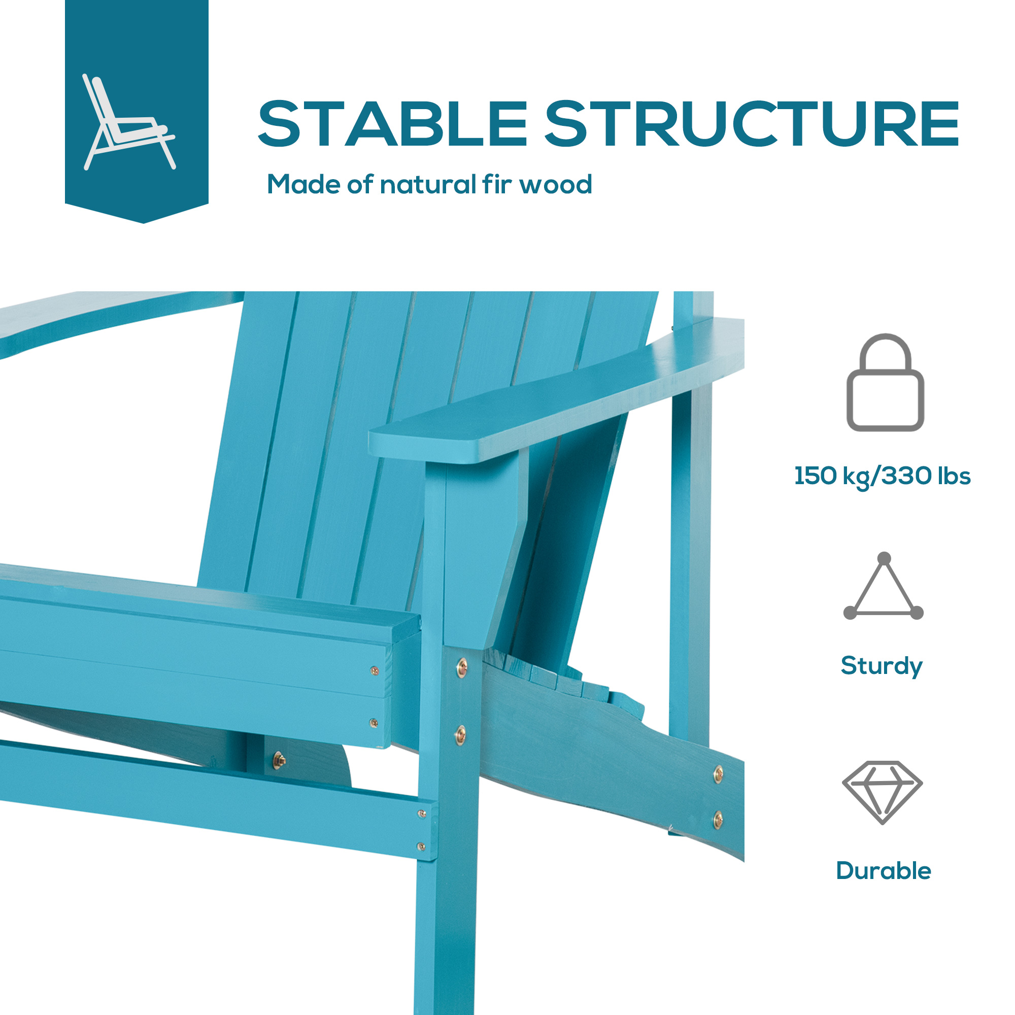 Outsunny Wood Adirondack Chair, Wooden Outdoor & Patio Seating, Sky Blue - image 5 of 9