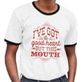 thumbnail image 2 of I've Got a Good Heart but This Mouth Ringer Tee Shirt Unisex Large White/Black, 2 of 5