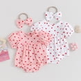 thumbnail image 4 of Douhoow Newborn Baby Girl Valentines Heart Jumpsuit Infant Short Puff Sleeve Cotton Short Romper Bow Headband, 4 of 9