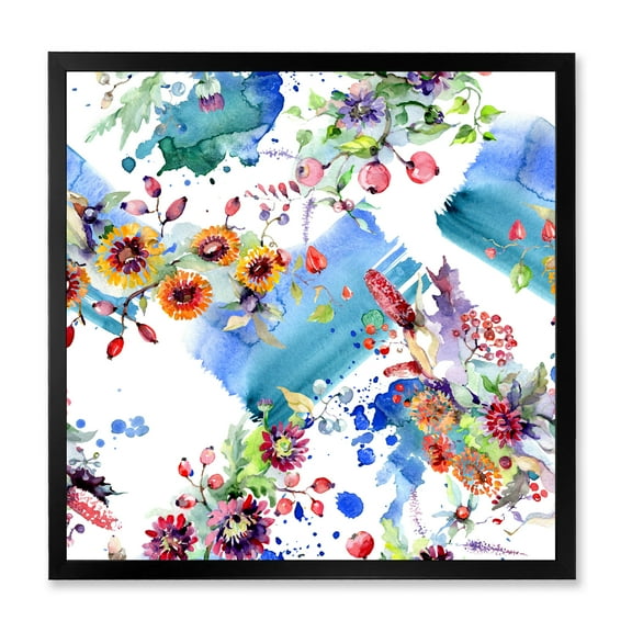 Designart 'Wildflowers and Vibrant Wild Spring Leaves IX' Modern Framed Art Print